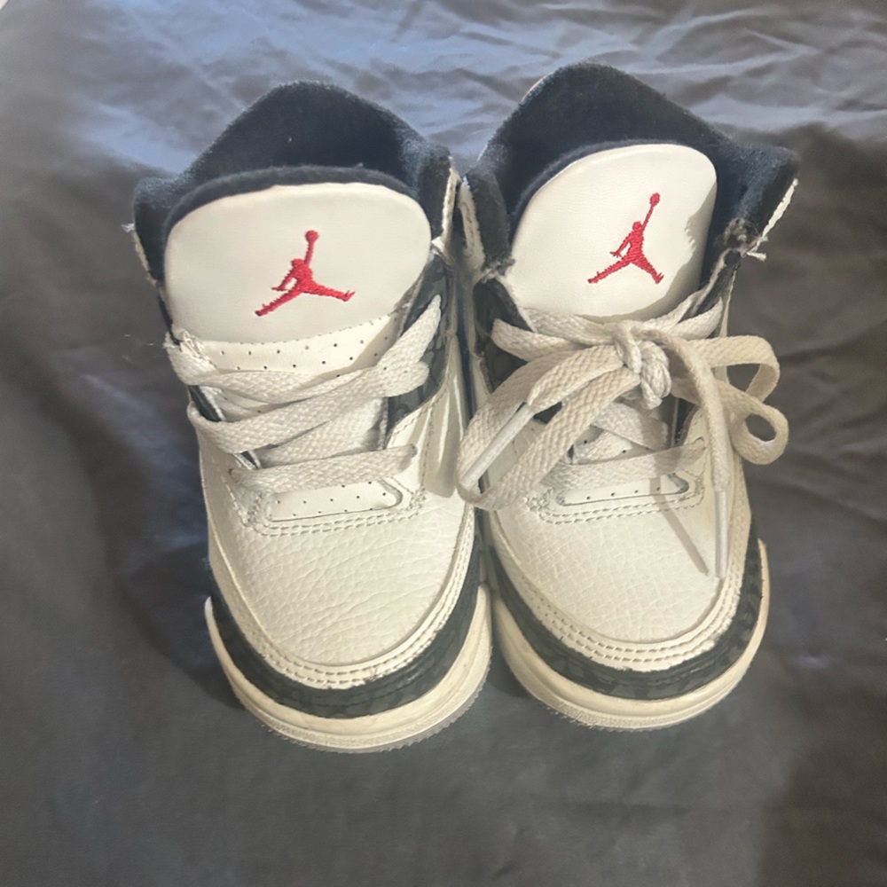 Jordan Kids White and Black Sneakers with Red Accent